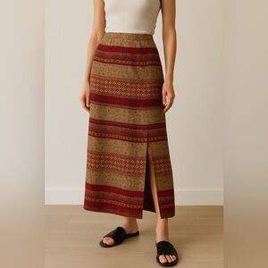 Vintage Maxi Skirt – Size 14 – Boho Southwestern Print- Lined- Side Slit